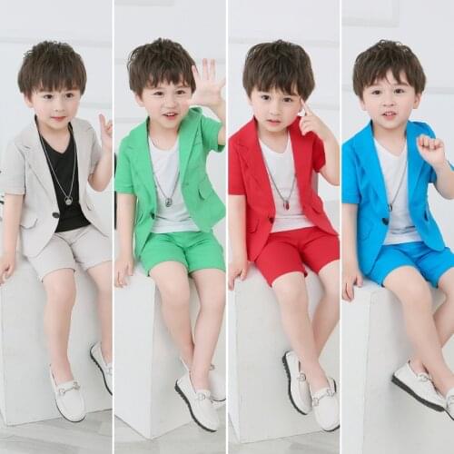 Summer Children Suit Baby Boys Suits Kids Blazer For Wedding Boys Clothes Set Short Sleeve Jacket Blazer+Pants Shorts 2pcs 2-10Y