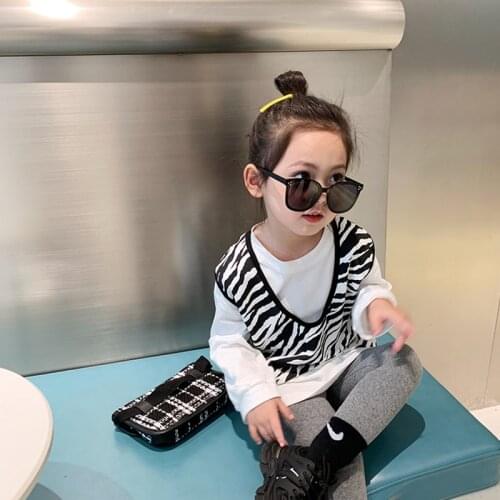 Mila Chou 2021 New Arrival Spring and Autumn 2-pack Girls T-shirt Zebra stripes Long-sleeve Tee Sets Children Fashion Clothing