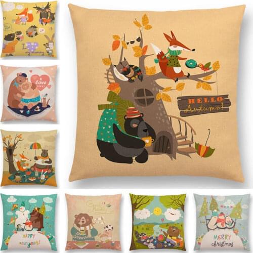 Cute Cartoon Forest Animals Happy Life Friends Party Picnic Singing Dancing Family Good Cushion Cover Sofa Nice Pillow Case