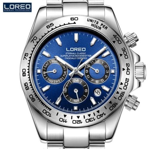 Fashion Design Mens Watch Stainless Steel Strap Calendar Week Luxury Wrist watch Sport Relogio Masculino Authentic LOREO 9216