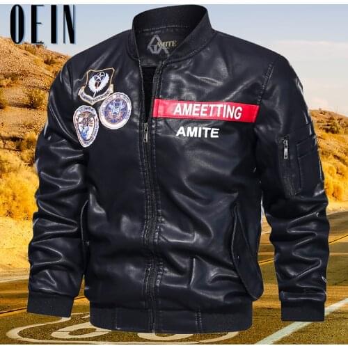 OEIN 2021 Winter Men Leather Jacket Thick Motorcycle PU Jacket Mens Windbreaker Faux Leather Jackets Hoody Outwear Brand Coats