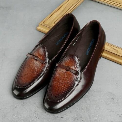 Serpentine Black / Brown Summer Casual Shoes Genuine Leather Loafers Mens Outdoor Shoes
