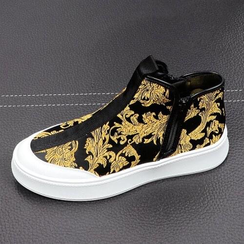 New Arrival Mens Yellow National Embroidery Thick Bottom Causal Loafers Flat Shoes Hip Hop Zapatos Hombre Sneakers Ankle Boots