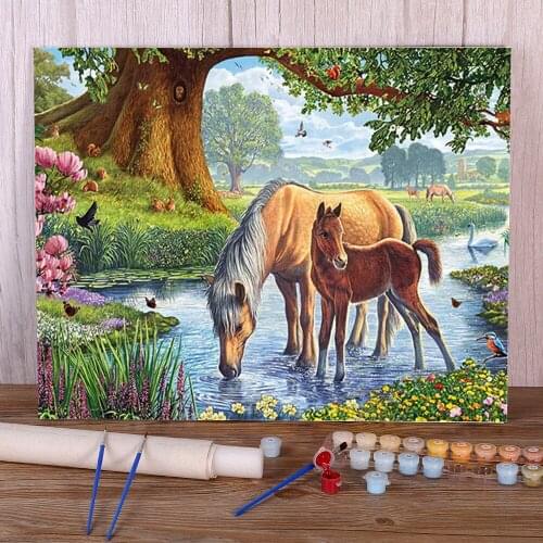 Animal Horse Flower Coloring By Numbers Painting Package Oil Paints 40*50 Canvas Painting Wall Paintings For Handiwork