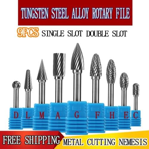 9pcs set 6mm-16mm cemented carbide rotary file tungsten carbide metal carving polishing drill bit woodworking Milling cutter DIY