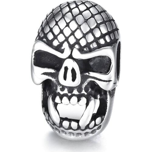 Stainless Steel Skull Bead Polished 6mm Large Hole Beads Metal Charm Accessories for DIY Bracelet Jewelry Making