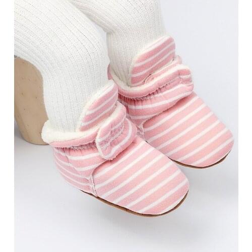 Baby Boy Girl Socks Toddler Shoes stripe Print Prewalkers Booties Cotton Winter Soft Anti-slip Warm Newborn Infant Crib Shoes