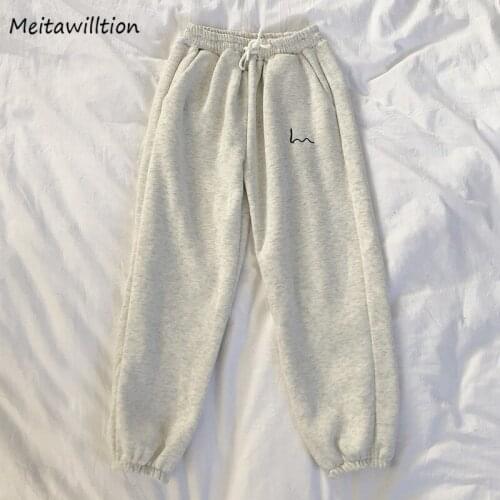 New Women Autumn Winter Cotton Warm Pants Korean Solid Lace Up Stretch High Waist Trousers 2021 Casual Loose Wide Leg Pants