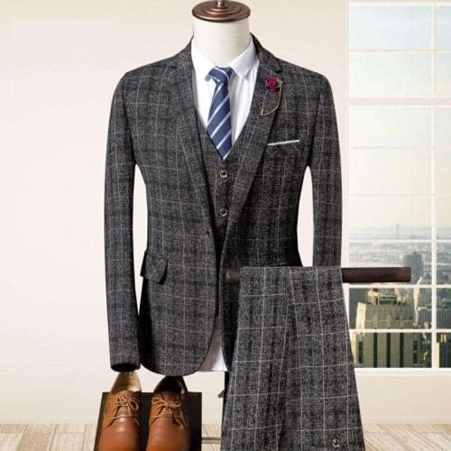 New MenS Fashion Boutique Plaid Groom Wedding Dress Suit Male Formal Business Casual Suits Costume Homme Suit Three-Piece L1625