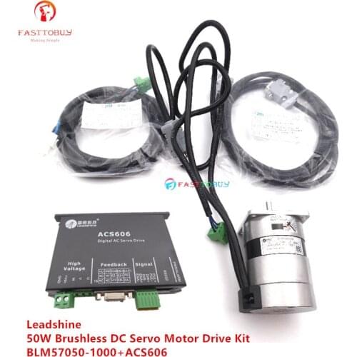 Original New 50W Leadshine Brushless DC Servo Motor Drive Kit BLM57050-1000+ACS606 3A 24VDC 0.16NM 3000RPM Pulse Control
