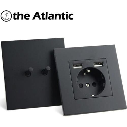 Toggle Light Switch Retro Vintage Wall Lever Switch Power Electrical Socket With USB Switches Outlet Wall Plug Black Matte Metal