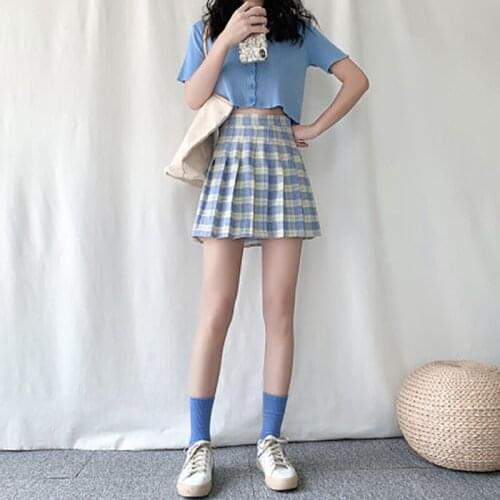 Plaid Pleated Skirts Summer 2020 New Style Women High-waisted Slimming A-line Academy Sweet Style Skirts Zipper