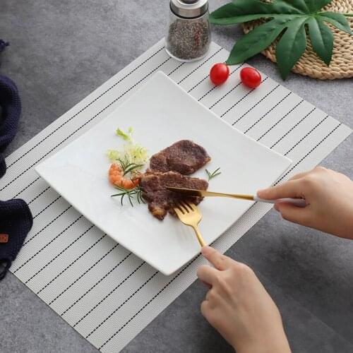 Western Dinner Steak Flat Square Plate Household China Breakfast Plate Steak Cutlery New Hotel Western-style Kitchen Tableware