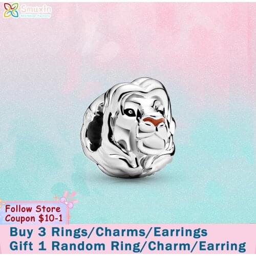 Smuxin 925 Sterling Silver Beads The Lion King Simba Charms fit Original Pandora Bracelets Women Jewelry Making Birthfay Gift