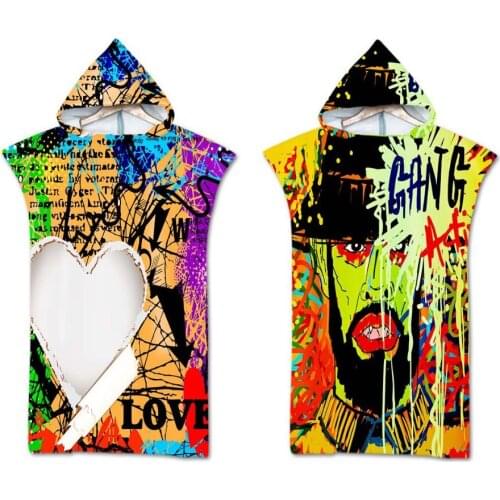 Free shipping Novelty Gift Cool Pop Art Man Heart Pattern Adult Children Hooded Towel Swimming Pool Bath Beach Poncho Towel