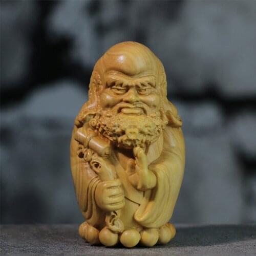 Boxwood 8cm Cartoon Dharma Wood Carving Zen Buddha Statue Master Feng Shui Sculpture Home Decor