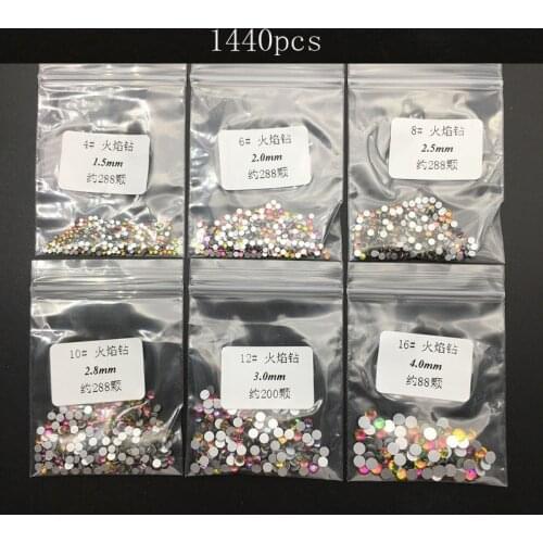 Swarovsky 1440Pcs Mix size Glitter Rhinestones Crystal Clear Non HotFix FlatBack Glass Nail Art Rhinestones Shiny Nail Drill