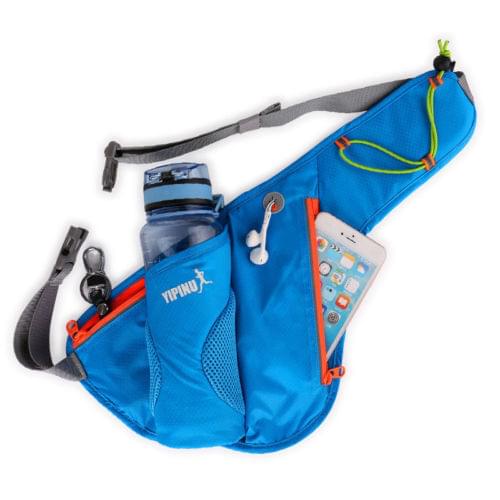 Unisex Waist Bag Patchwork Zipper Waterproof Running Bag Water Bottle Holder Earphone Hole Pocket Super Lightweight Chest Bag