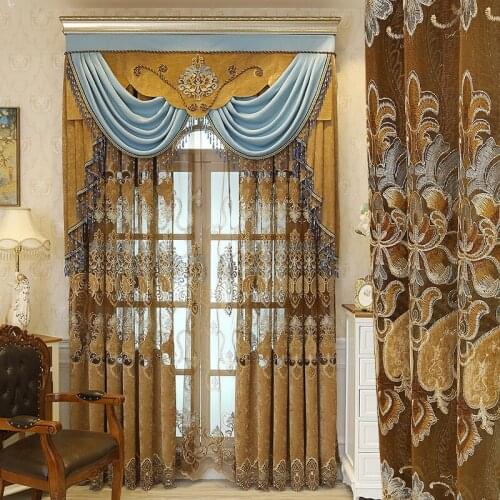 High-level Custom Water-soluble Hollow Embroidered Curtain European-style Cashmere for Living Room Bedroom Coffee Color Curtains