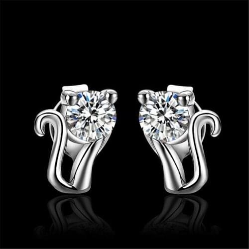 WQQCR Best selling 925 Silver colorEarrings Crystal Shiny Fashion Stud Earrings Ladies Girls Holiday Gifts Free Shipping