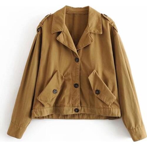 Obrix Casual Streetwear Female Jacket V-Neck Full Sleeve Epaulets Pockets Buttons Jacket For Women