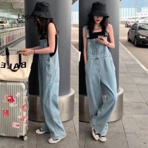 Harajuku Wide Leg Womens Jeans Plus Size Loose Woman Overalls Jeans Jumpsuit Autumn Fashion Blue Rompers Female Jeans