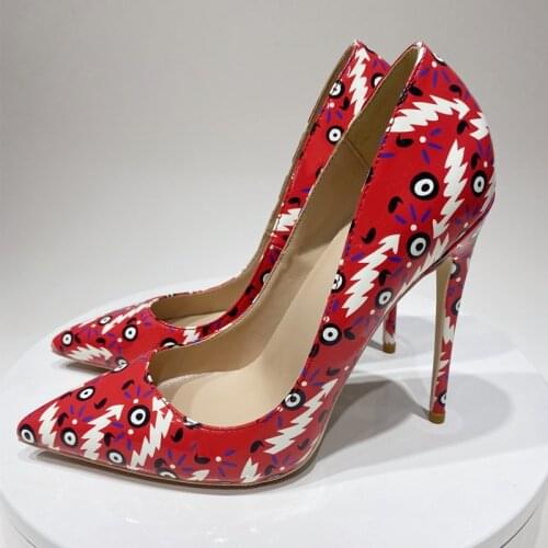 New graffiti colorful sexy 12cm 10cm 8cm high heels pointed toe stilettos work party dating shallow women pumps QP126 ROVICIYA