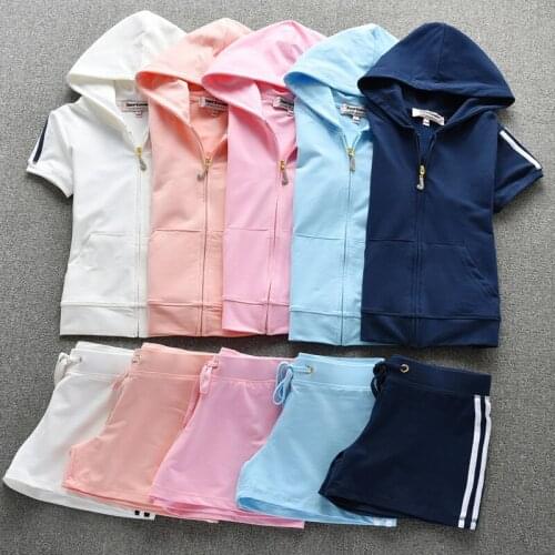 Women Sport Striped Two Piece Set T-shirt Hooded Tops Cotton Shorts Jogger Sweatpant Suit Tracksuit Matching Set Outfits Younger