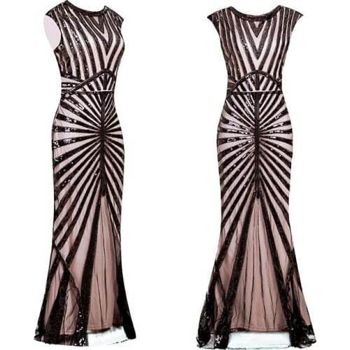 Women 1920s Great Gatsby Dress Long 20s 30S Flapper Dress Vintage O Neck Sleeveless Backless Maxi Party Dress For Prom Cocktail