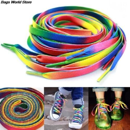 1Pair Colorful Laces Rainbow Gradient Print Flat Canvas Shoe Lace Shoes Casual Chromatic Colour Shoelaces 110cm