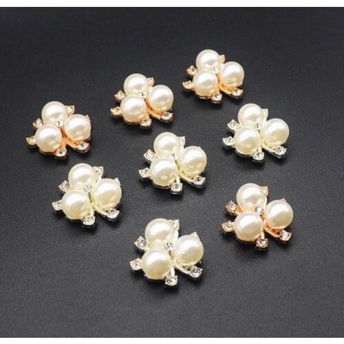 10Pcs Pearl Rhinestone Buttons Vintage Metal Button Alloy Diamante Flower Crystal Buttons DIY Hair Clip/Bows Clothing Decoration
