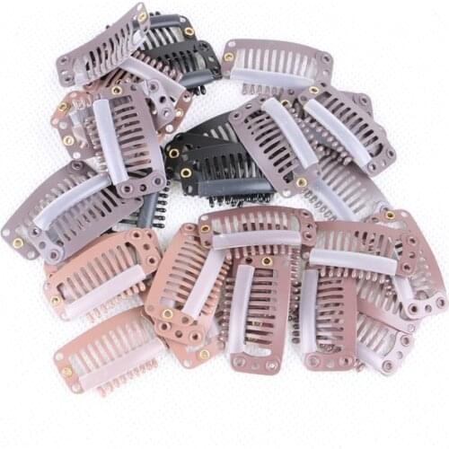 1000pcs 3.2cm 9 teeth I Shape Snap Clips For Hair Extensions Tool With Silicone Back Wig Clips In