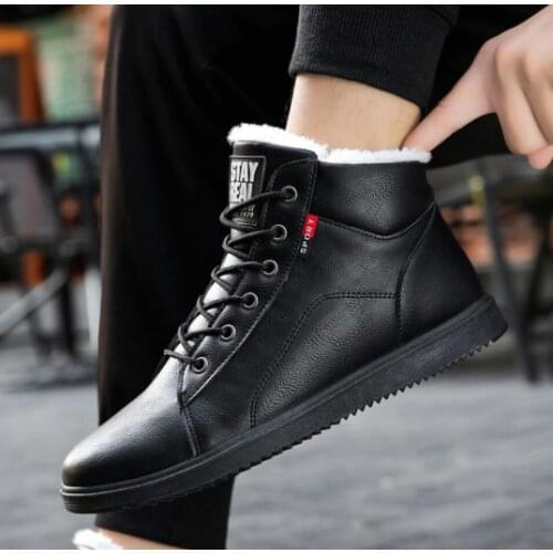 2020 Autumn Winter Leather Ankle Snow Men Boots Shoes With Fur Plush Warm Male Casual Boot Sneakers