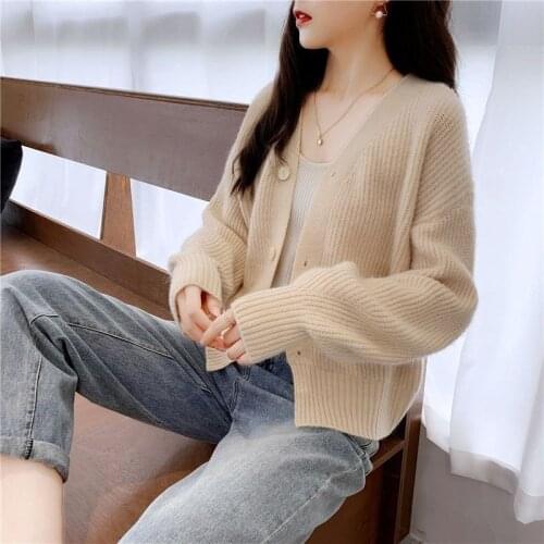 2021 Spring and Autumn New Sweater Cardigan Fashion Loose Ladies Top Long Sleeve V-Neck Knitwear Western Style Jacket