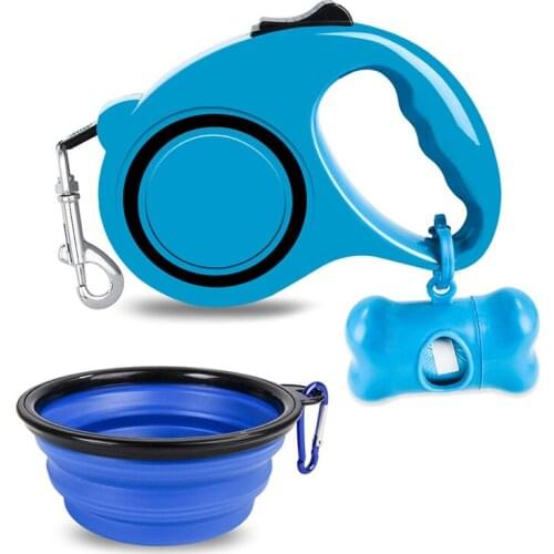 3In1 Pet Supply Retractable Dog Leash Outdoor Folding Pet Dog Bowl Puppy Poop Bag Dispenser Set