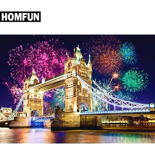 HOMFUN Full Square/Round Drill 5D DIY Diamond Painting "Tower Bridge" Embroidery Cross Stitch 5D Home Decor Gift A02704