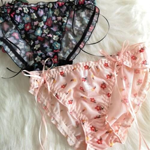 Seamless Panties For Women Cute Fruit Printed Girl Briefs Sexy Lace Underwear Ruffle Bow Lingerie Breathable Cotton Crotch Thong