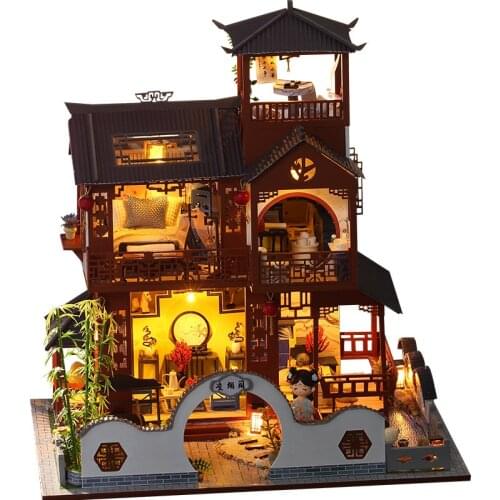 Large Dollhouse Kit Diy Miniature Building Kits Roombox Wooden House Toys For Children Doll House Furniture Adult Birthday Gifts