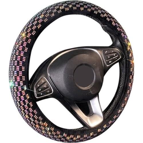 6 Color Fashion Car Steering Wheel Cover Wrap Rhinestones Plush Woman Girl Lovely Cute Braid on the Steering-wheel Funda Volante