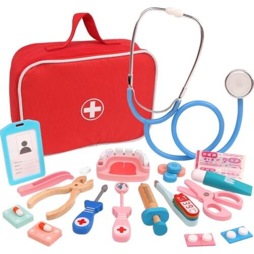 Childrens fun wooden doctor simulation toy childrens educational medical toy box fun parent-child interactive game kids gift
