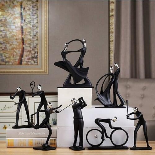 Home Decor Resin Sculpture Room Decoration Statue Creative Desktop Crafts Modern Black Sports Dancing Couple Figurine Ornaments
