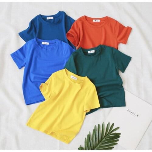 Summer Unisex T-shirts Candy Colors Short Sleeves Tops for Girls Boys Clothing Casual Fashion Tees 2 3 4 5 6 7 8 Y Kids Tshirts