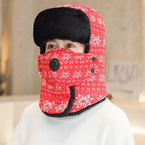 HT2764 Men Women Winter Fur Hat Thick Warm Mask Neckwarmer Bomber Hat Unisex Windproof Snow Ski Trapper Earflap Cap Russian Hat