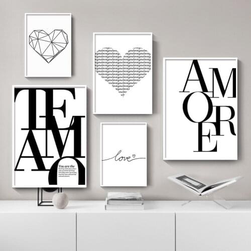 Nordic Style Art Love Poster Black and White Canvas Painting Amore Wall Pictures For Living Room Modern Home Decor Unframed