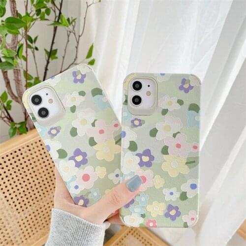Ins Fashion Cute color floral Phone Case For iPhone 11 Pro Max XR XS Max 7 8 Plus SE Relief flower Matte Leather Soft Back Cover