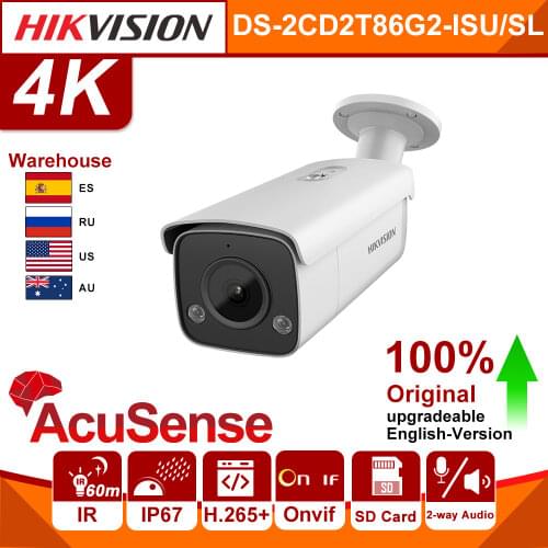 Hikvision 4K 8MP IP Camera DS-2CD2T86G2-ISU/SL DarkFighter AcuSense Bullet IP67 60M Smart H.265+ SD Slot Audio Alarm