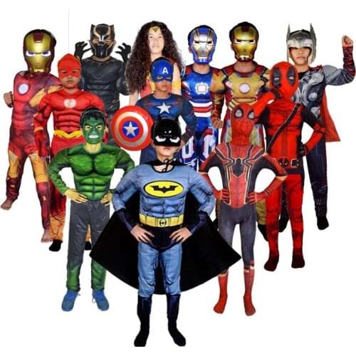 Disney Superhero The Avengers Spiderman Iron Man Captain America Halloween Cosplay Party kids Costumes Muscle