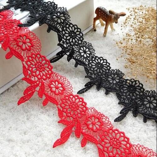 3 Meters Polyester Flower Lace Trims Black Red Lace Ribbon DIY Necklace Garment Wedding Clothes Accessories 5.5cm Width
