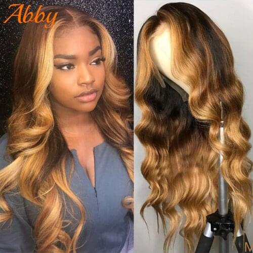 Malaysia Body Wave Highlight Ombre Human Hair Wigs 180% Density 13x4 Lace Front Wigs 4/27 Honey Blonde Ombre Hair For Women