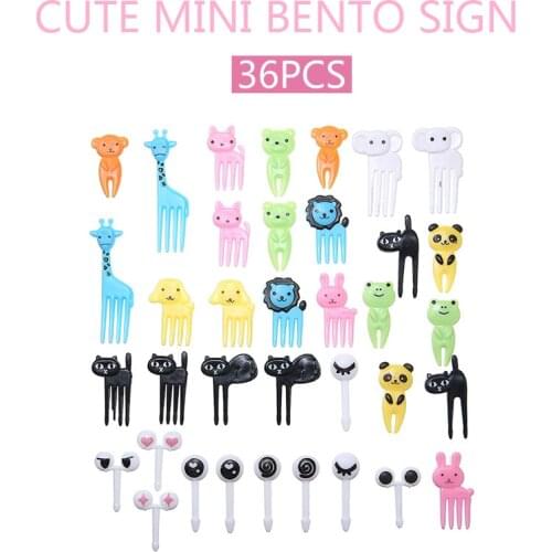 36Pcs Cute Fruit Forks Mini Animals Bento Box Decor Forks Cake Dessert Forks Cartoon Toothpick Party Supplies Bento Accessories